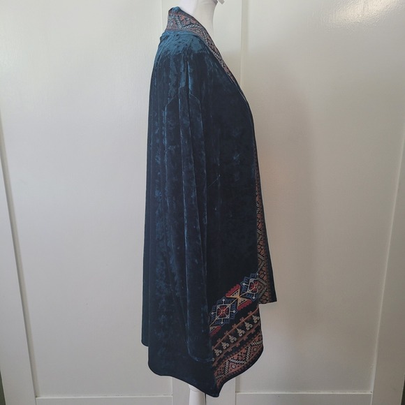 Andree by Unit Velvet Kimono Women 2X Teal Excellent Embroidered Open Cardigan - Picture 8 of 8